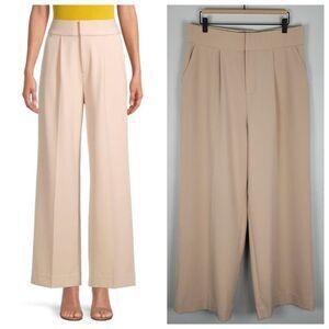 Elie Tahari Pleated Wide Leg Pants Stretch Elastic Waist High Rise Cream Size 16
